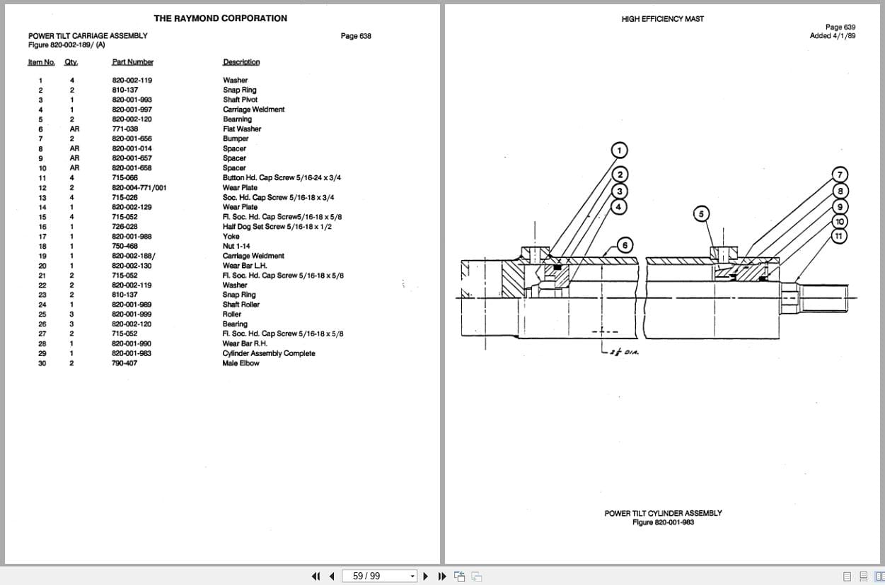 Raymond Reach ITA Carriage RA30TT High Efficiency Mast 21 Parts Catalog PDMM 0005 PDMM 0007 (3)