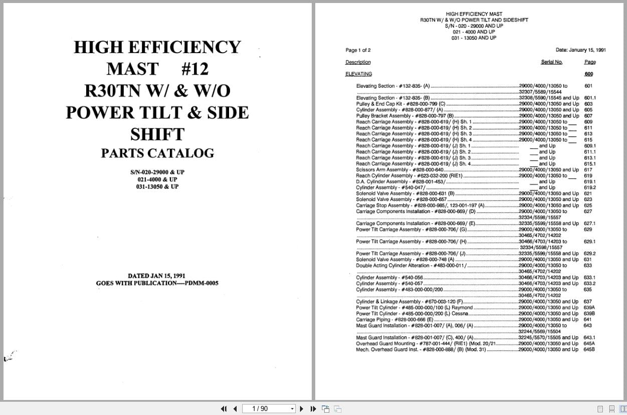Raymond Reach R30TN High Efficiency Mast 12 Parts Catalog PDMM 0005 (1)