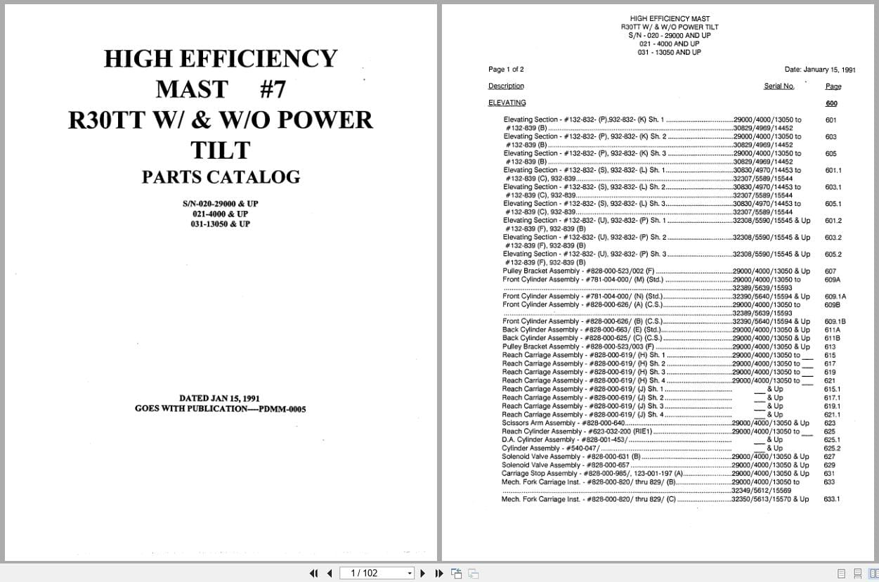 Raymond Reach R30TT High Efficiency Mast 7 Parts Catalog PDMM 0005 (1)