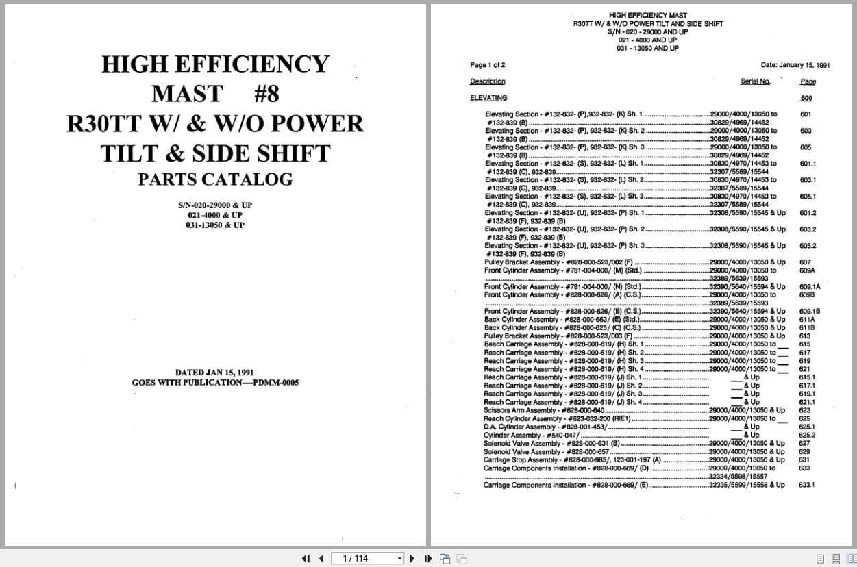Raymond Reach R30TT High Efficiency Mast 8 Parts Catalog PDMM 0005 (1)