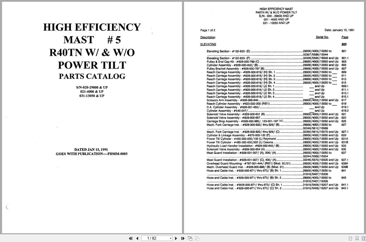 Raymond Reach R40TN High Efficiency Mast 5 Parts Catalog PDMM 0005 (1)