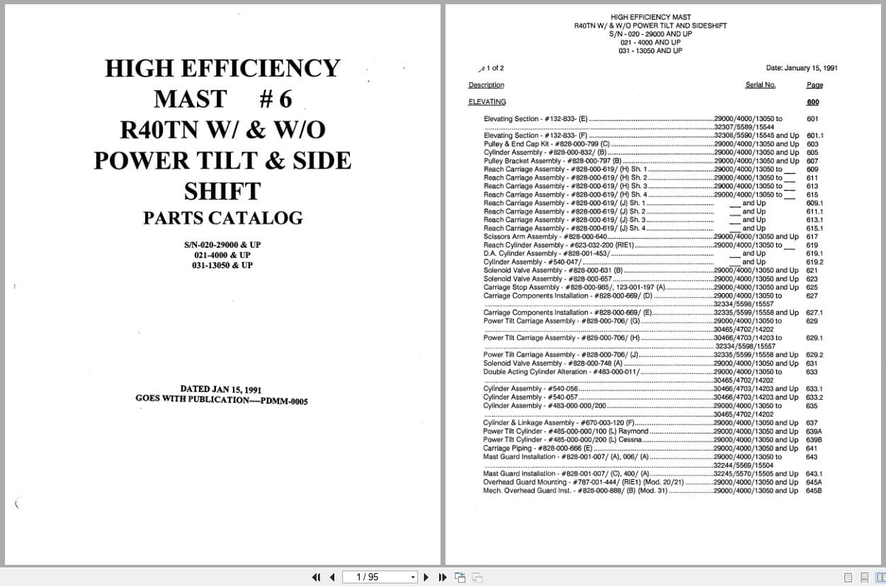 Raymond Reach R40TN High Efficiency Mast 6 Parts Catalog PDMM 0005 (1)