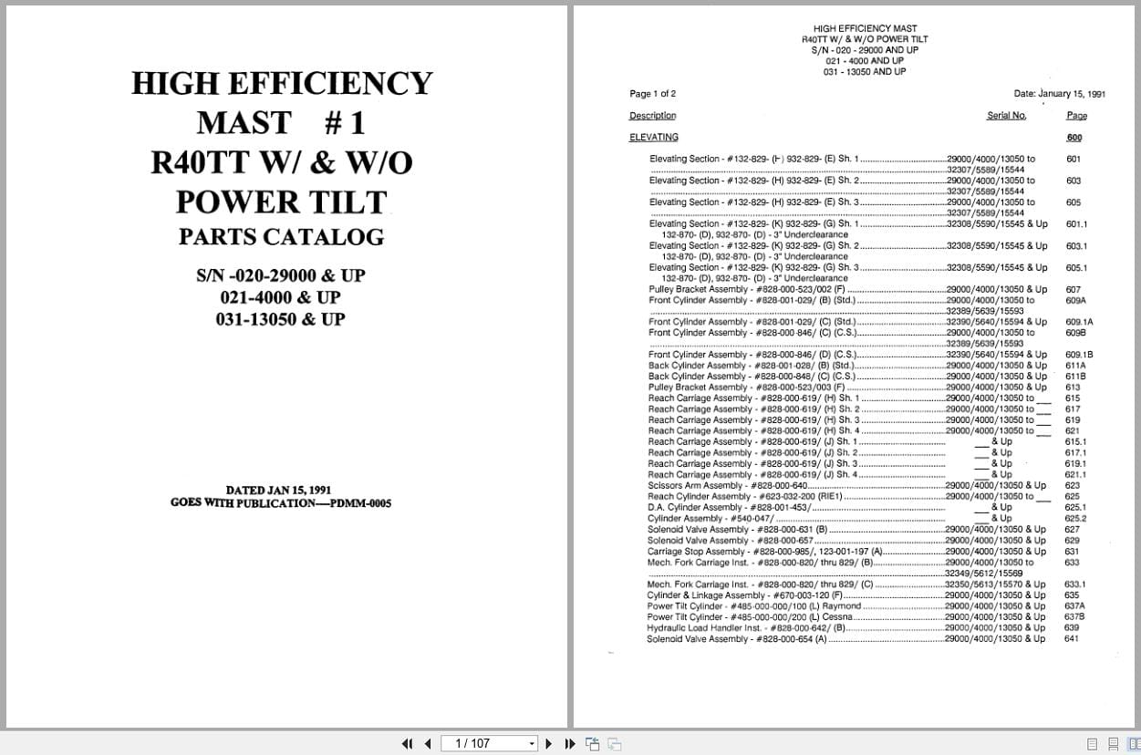 Raymond Reach R40TT High Efficiency Mast 1 Parts Catalog PDMM 0005 (1)