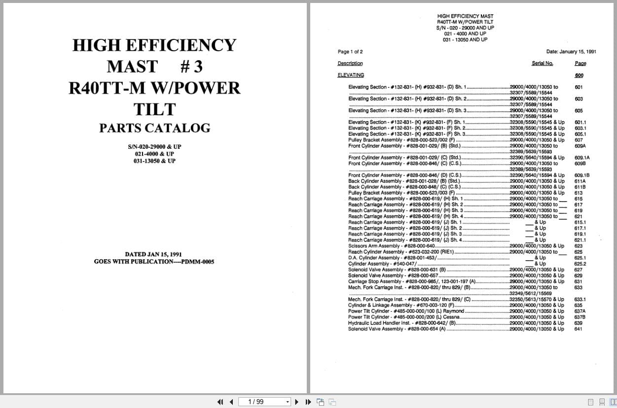 Raymond Reach R40TT M High Efficiency Mast 3 Parts Catalog PDMM 0005 (1)