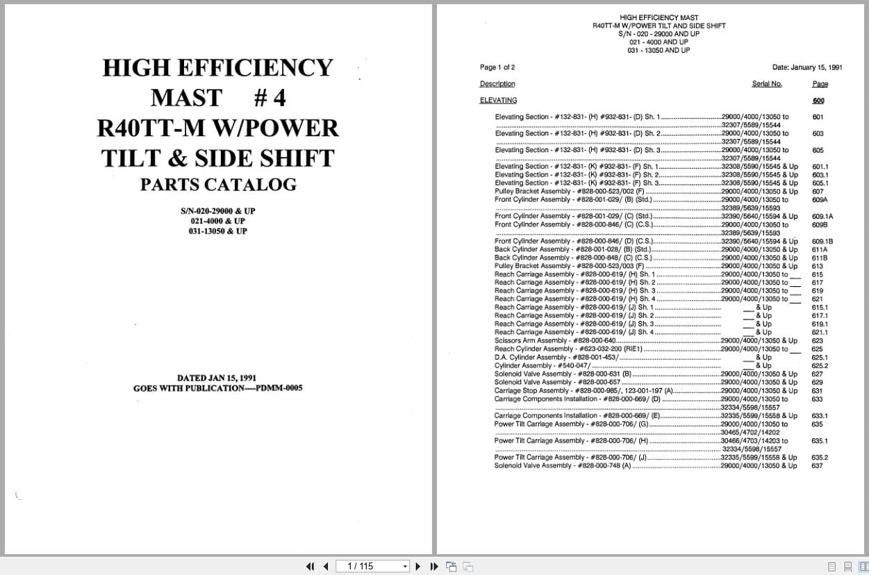 Raymond Reach R40TT M High Efficiency Mast 4 Parts Catalog PDMM 0005 (1)