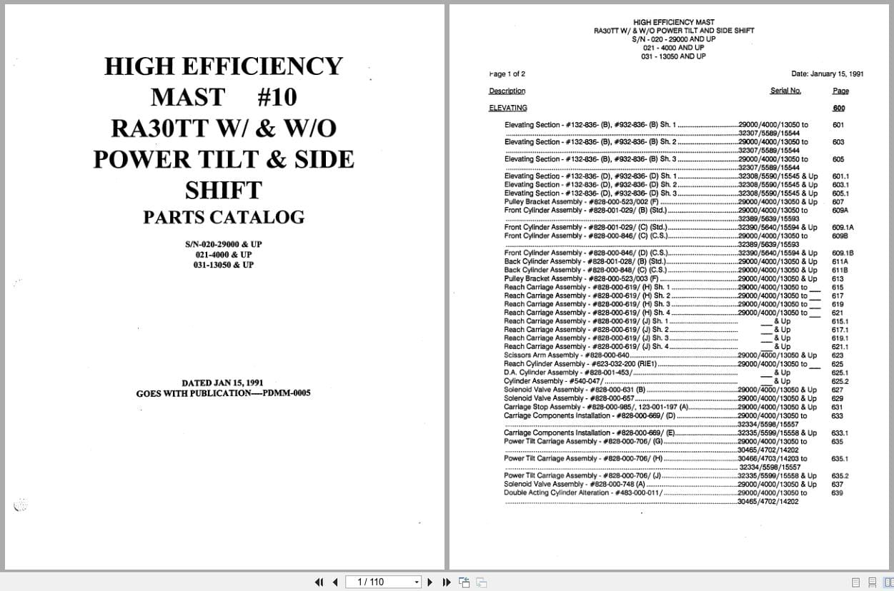Raymond Reach RA30TT High Efficiency Mast 10 Parts Catalog PDMM 0005 (1)