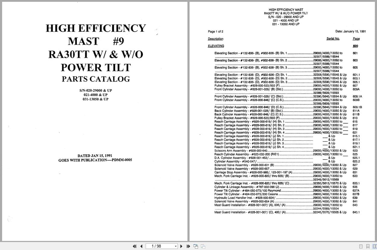 Raymond Reach RA30TT High Efficiency Mast 9 Parts Catalog PDMM 0005 (1)