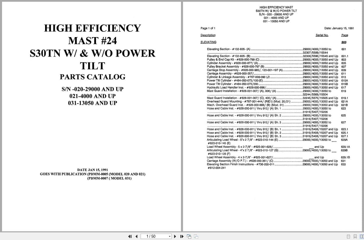 Raymond Reach S30TN High Efficiency Mast 24 Parts Catalog PDMM 0005 PDMM 0007 (1)