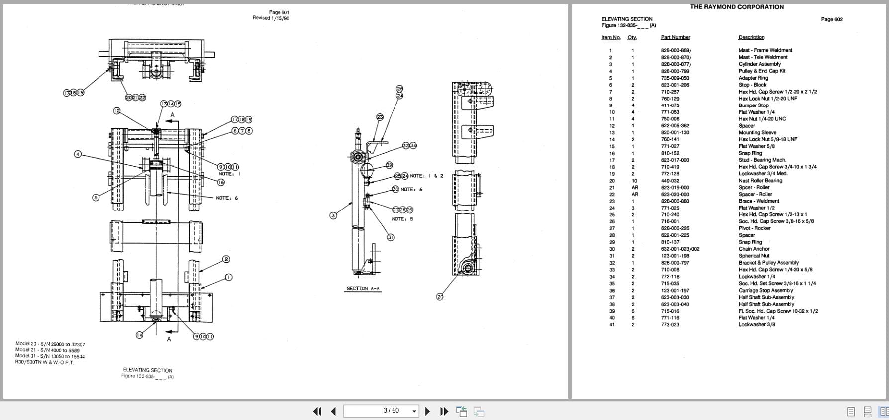 Raymond Reach S30TN High Efficiency Mast 24 Parts Catalog PDMM 0005 PDMM 0007 (2)