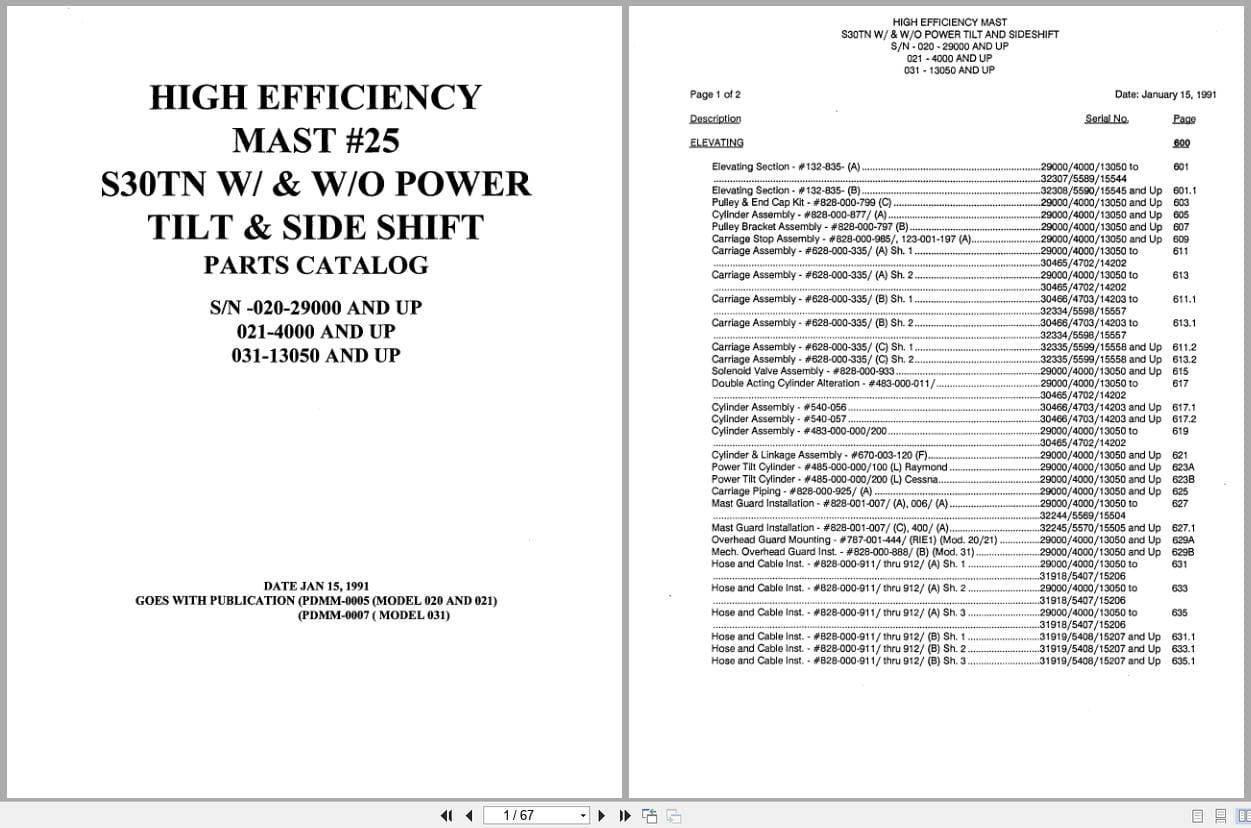 Raymond Reach S30TN High Efficiency Mast 25 Parts Catalog PDMM 0005 PDMM 0007 (1)