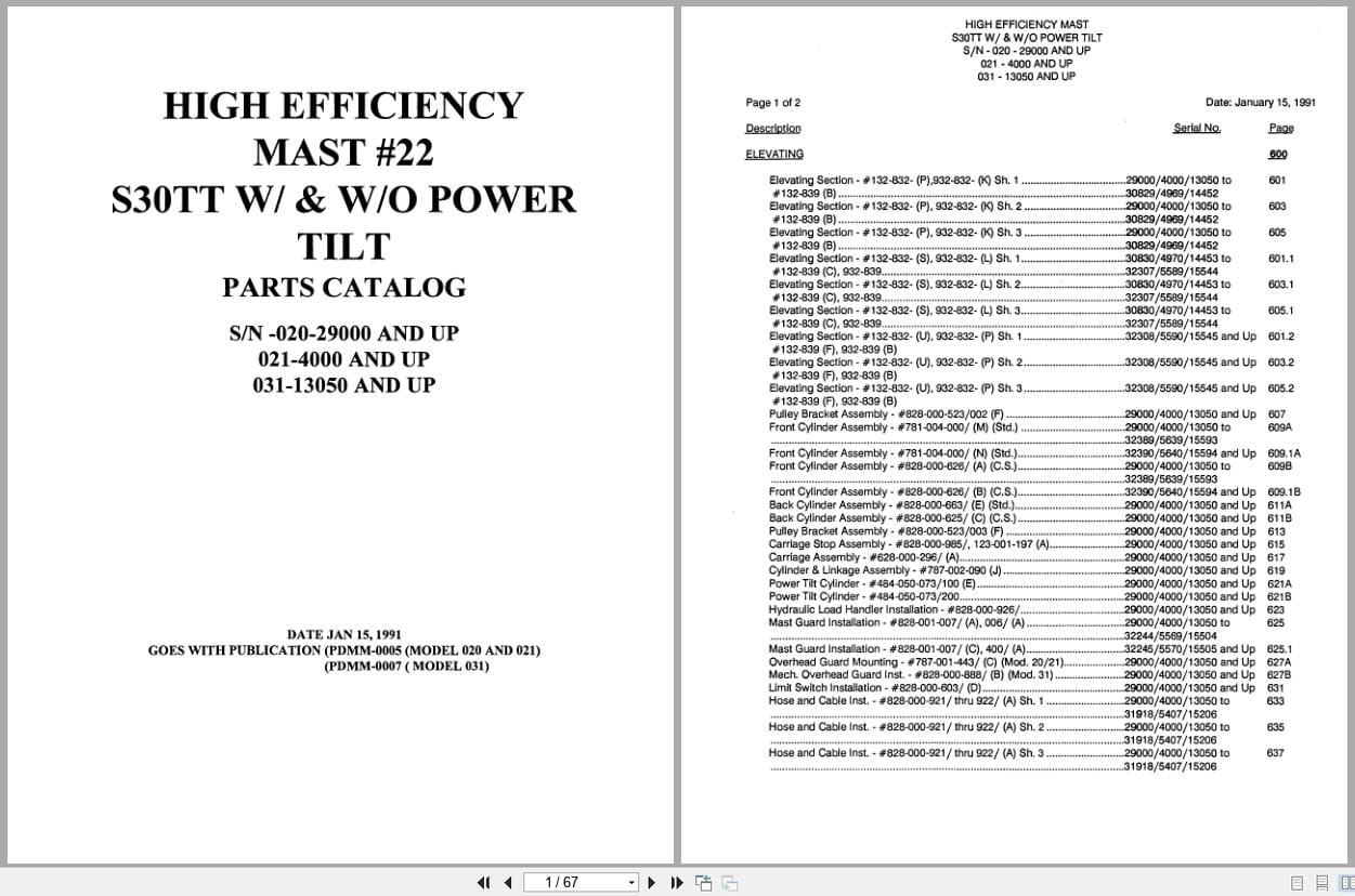Raymond Reach S30TT High Efficiency Mast 22 Parts Catalog PDMM 0005 PDMM 0007 (1)