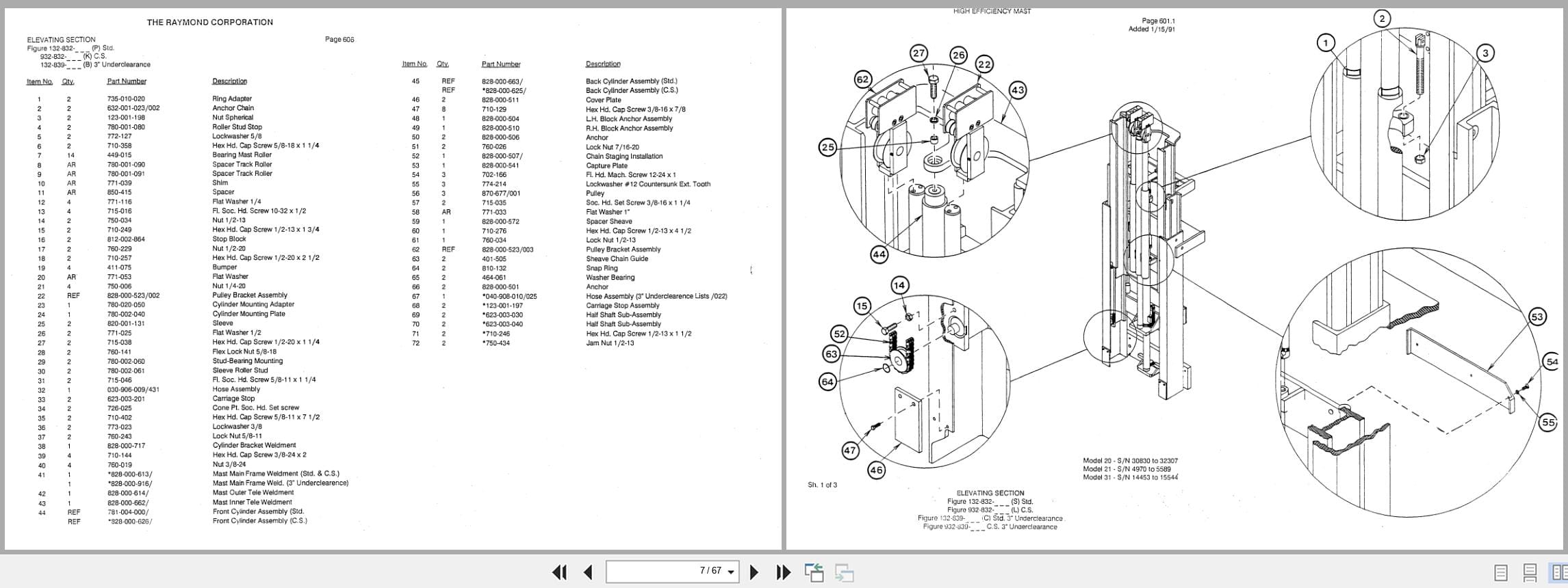 Raymond Reach S30TT High Efficiency Mast 22 Parts Catalog PDMM 0005 PDMM 0007 (2)