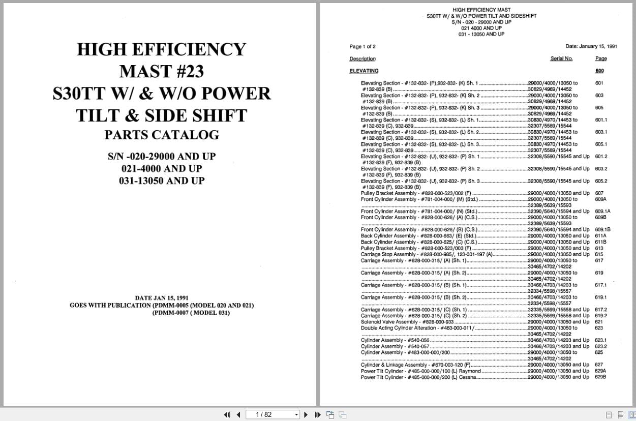 Raymond Reach S30TT High Efficiency Mast 23 Parts Catalog PDMM 0005 PDMM 0007 (1)