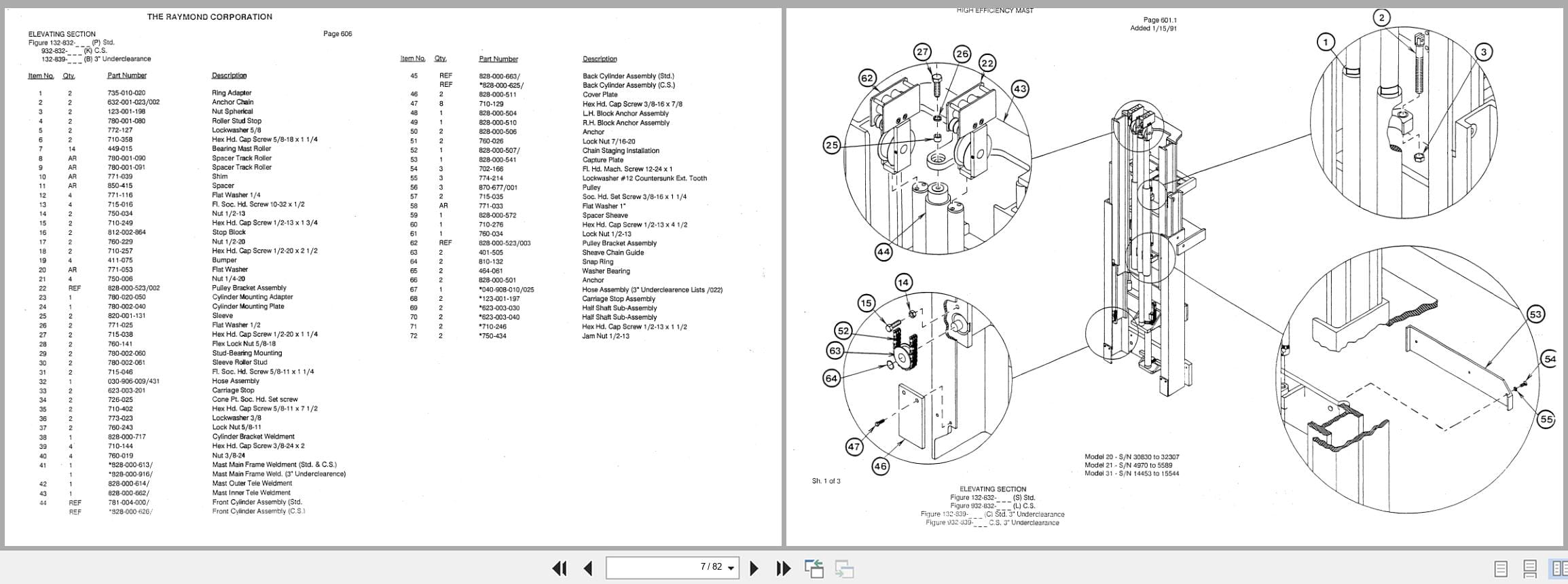 Raymond Reach S30TT High Efficiency Mast 23 Parts Catalog PDMM 0005 PDMM 0007 (2)