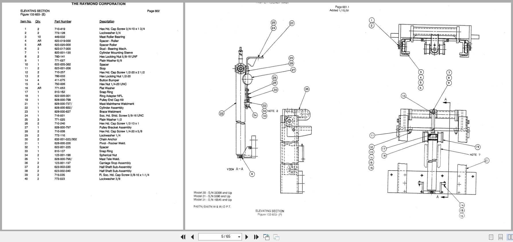 Raymond Reach S40TN High Efficiency Mast 29 Parts Catalog PDMM 0005 PDMM 0007 (2)