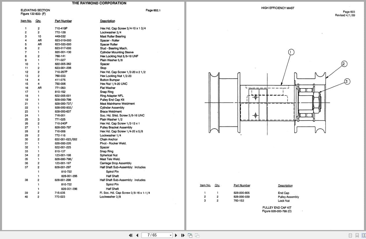 Raymond Reach S40TN High Efficiency Mast 29 Parts Catalog PDMM 0005 PDMM 0007 (3)