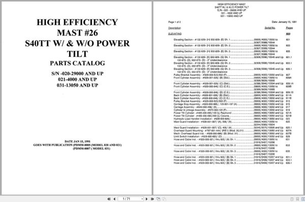 Raymond Reach S40Tt High Efficiency Mast 26 Parts Catalog Pdmm 0005 Pdmm 0007 (1)