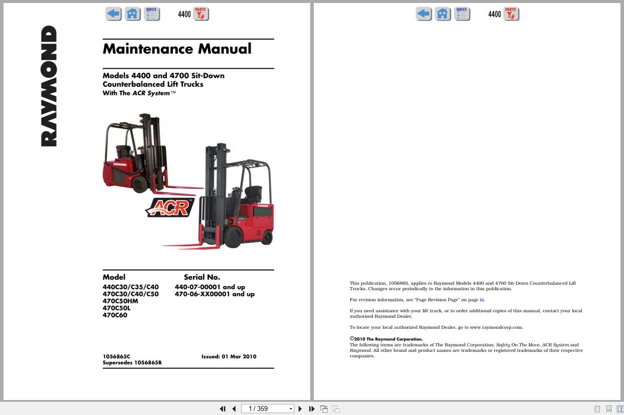 Raymond Sit Down Counterbalanced 4400 4700 Maintenance Manual 1056865C 2010 (1)