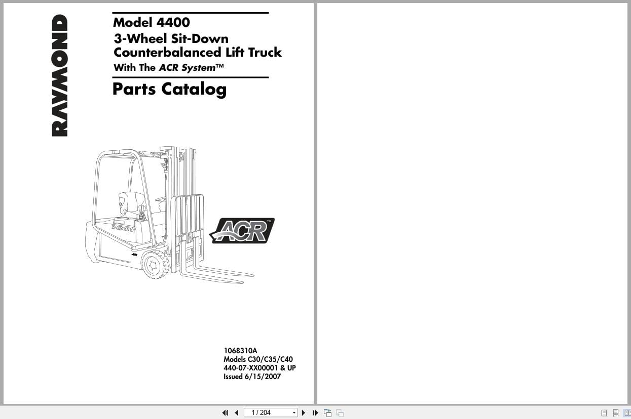 Raymond Sit Down Counterbalanced 4400 Parts Manual 1068310A 2007 (1)