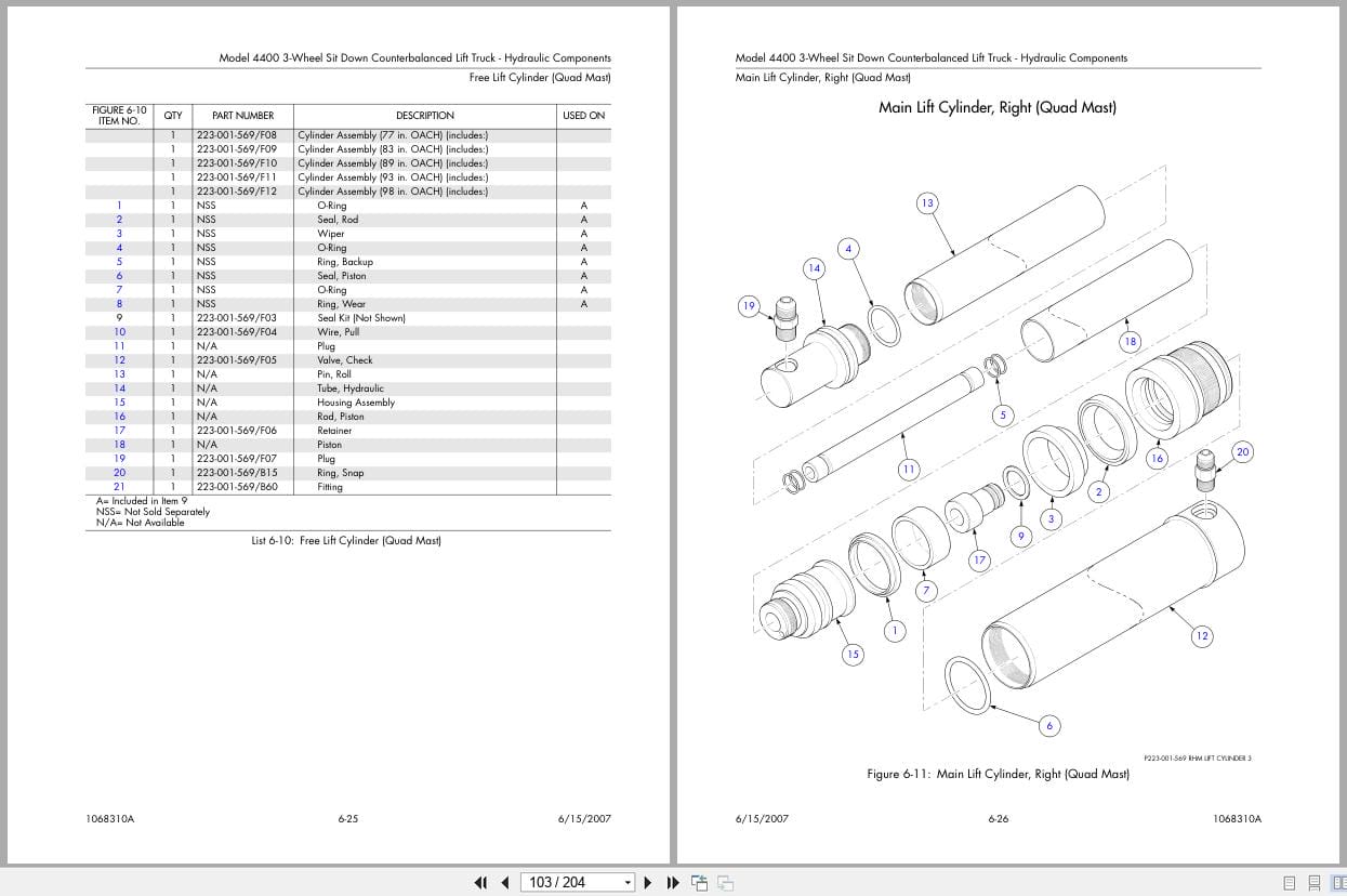 Raymond Sit Down Counterbalanced 4400 Parts Manual 1068310A 2007 (2)
