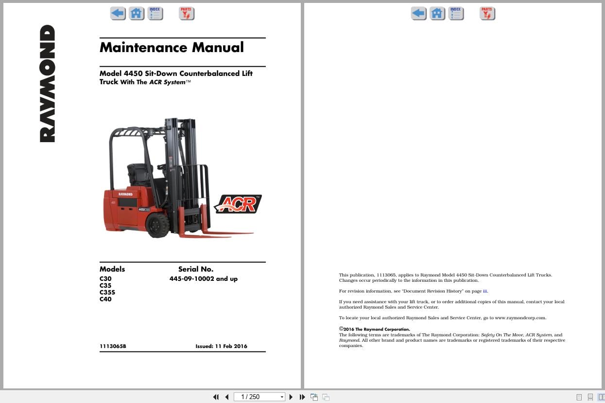 Raymond Sit Down Counterbalanced 4450 Maintenance Manual 1113065B 2016 (1)