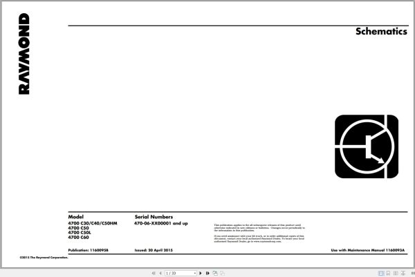 Raymond Sit Down Counterbalanced 4700 Hydraulic Electrical Schematic 1160095B 2015 (1)