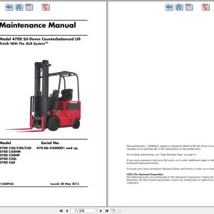 Raymond Sit Down Counterbalanced 4700 Maintenance Manual 1160093A 2013 (1)