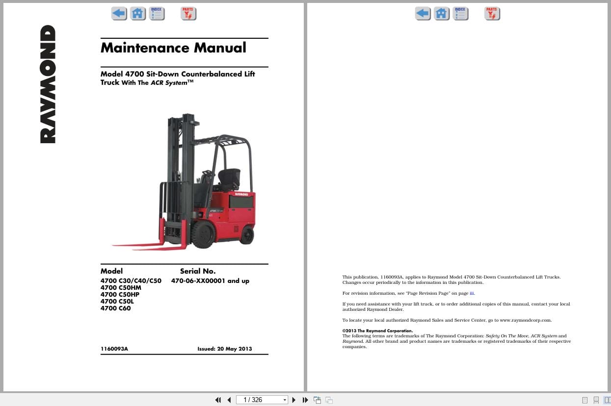 Raymond Sit Down Counterbalanced 4700 Maintenance Manual 1160093A 2013 (1)