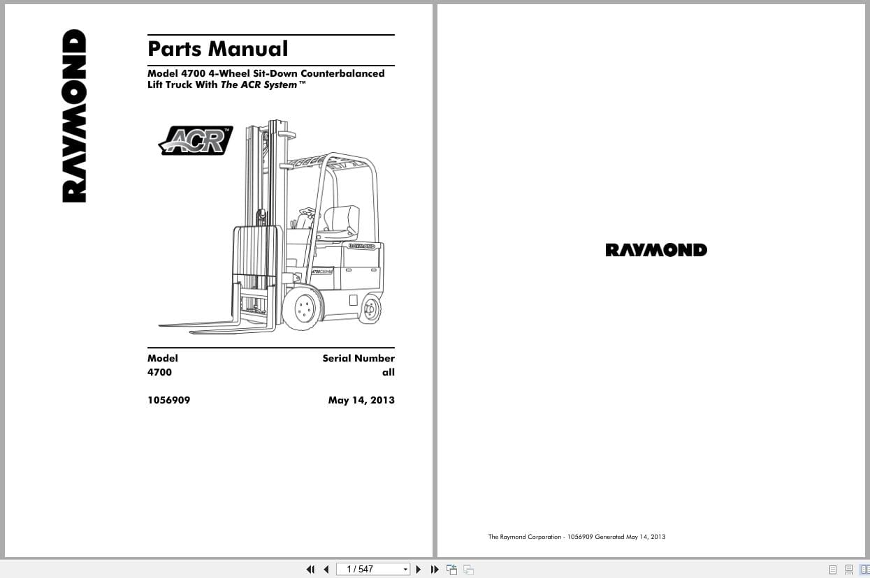 Raymond Sit Down Counterbalanced 4700 Parts Manual 1056909 2013 (1)