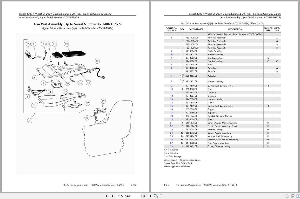 Raymond Sit Down Counterbalanced 4700 Parts Manual 1056909 2013 (2)