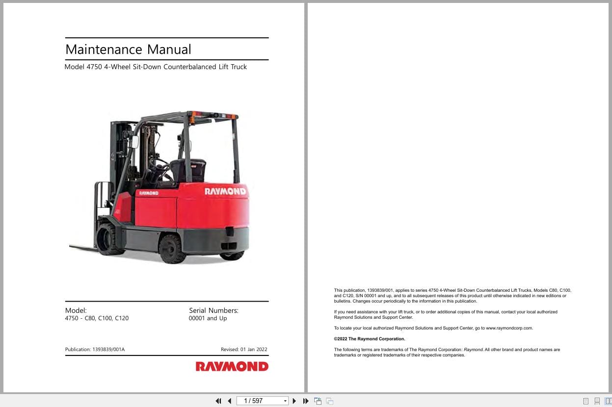 Raymond Sit Down Counterbalanced 4750 Maintenance Manual 1393839001A 2022 (1)