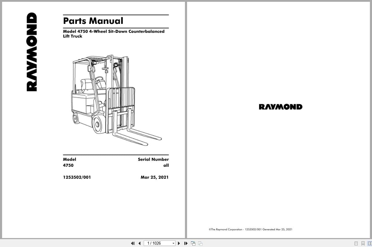 Raymond Sit Down Counterbalanced 4750 Parts Manual 1253502001 2021 (1)