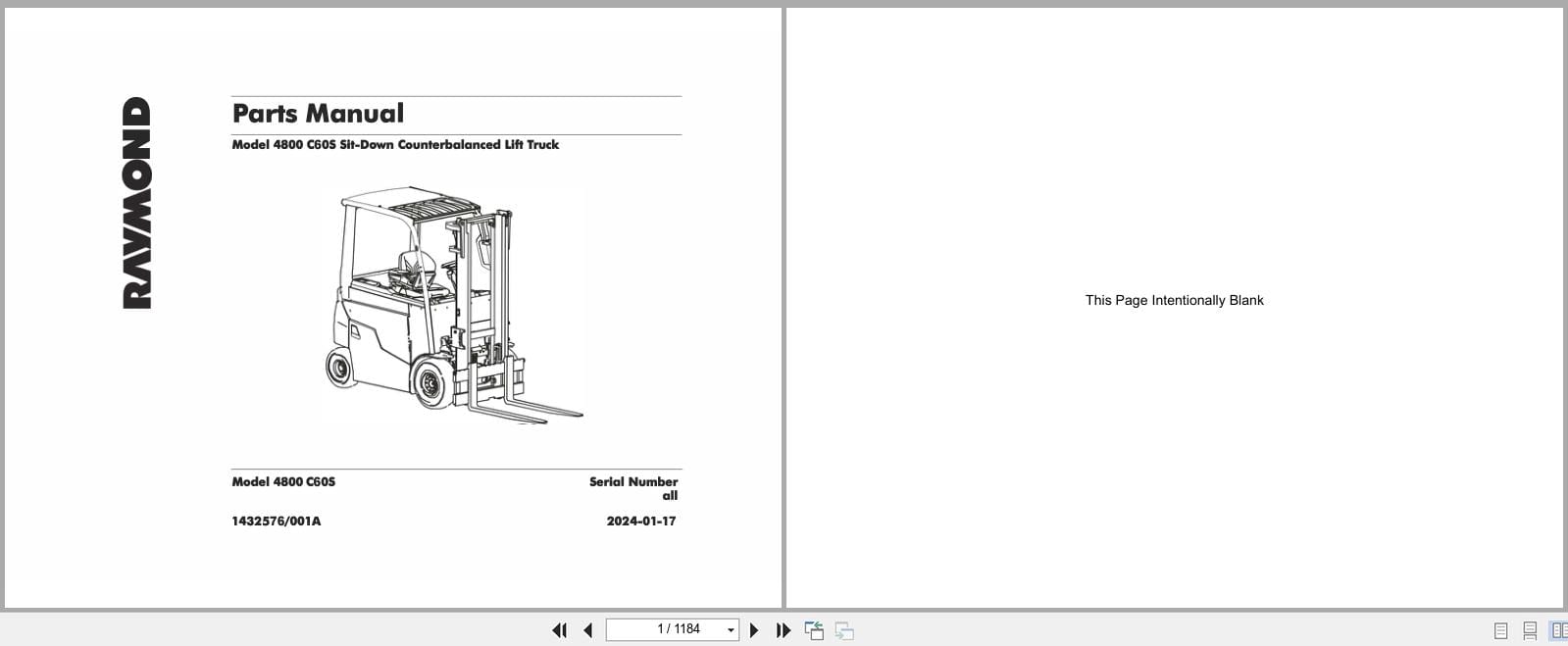 Raymond Sit Down Counterbalanced 4800 C60S Parts Manual 1432576001A 2024 (1)