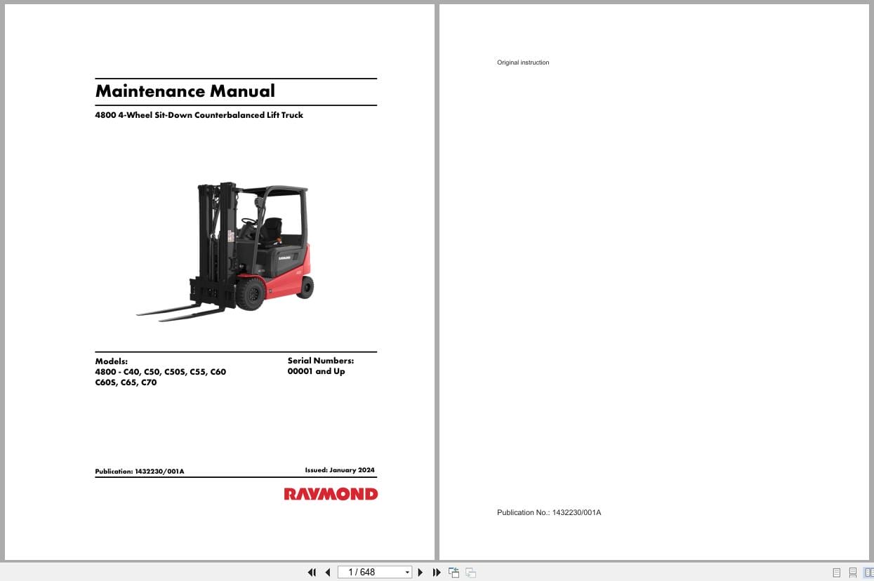 Raymond Sit Down Counterbalanced 4800 Maintenance Manual 1432230001A 2024 (1)
