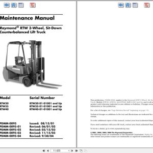 Raymond Sit Down Counterbalanced RTW30 RTW35 RTW40 Maintenance Manual PDMM 0095 (1)