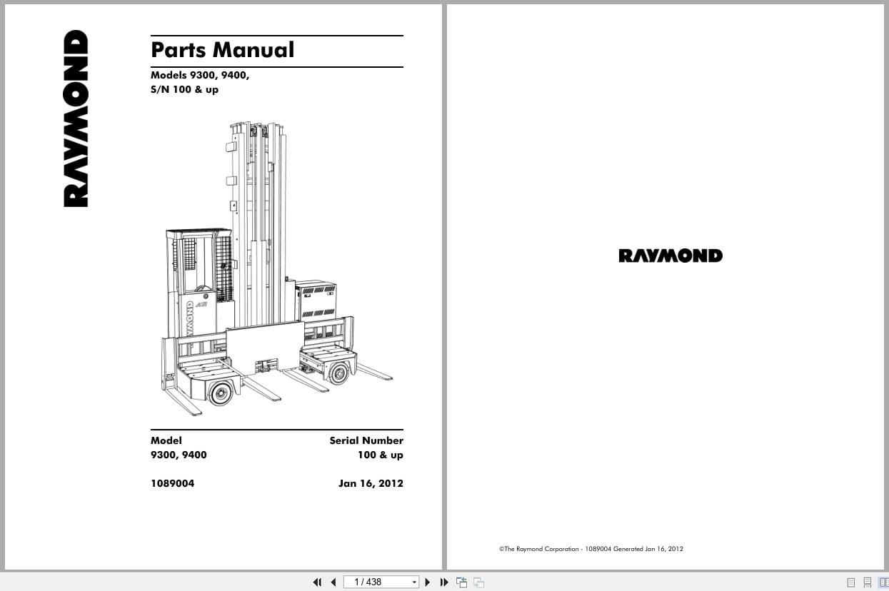 Raymond Slideloader 9300 9400 Parts Manual 1089004 2012 (1)