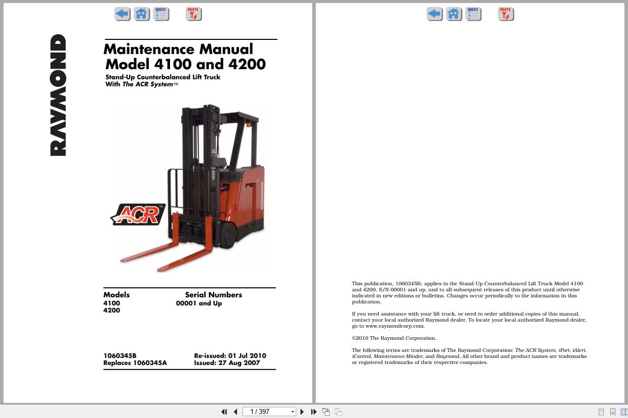 Raymond Stand Up Counterbalanced 4100 4200 Maintenance Manual 1060345B 2010 (1)