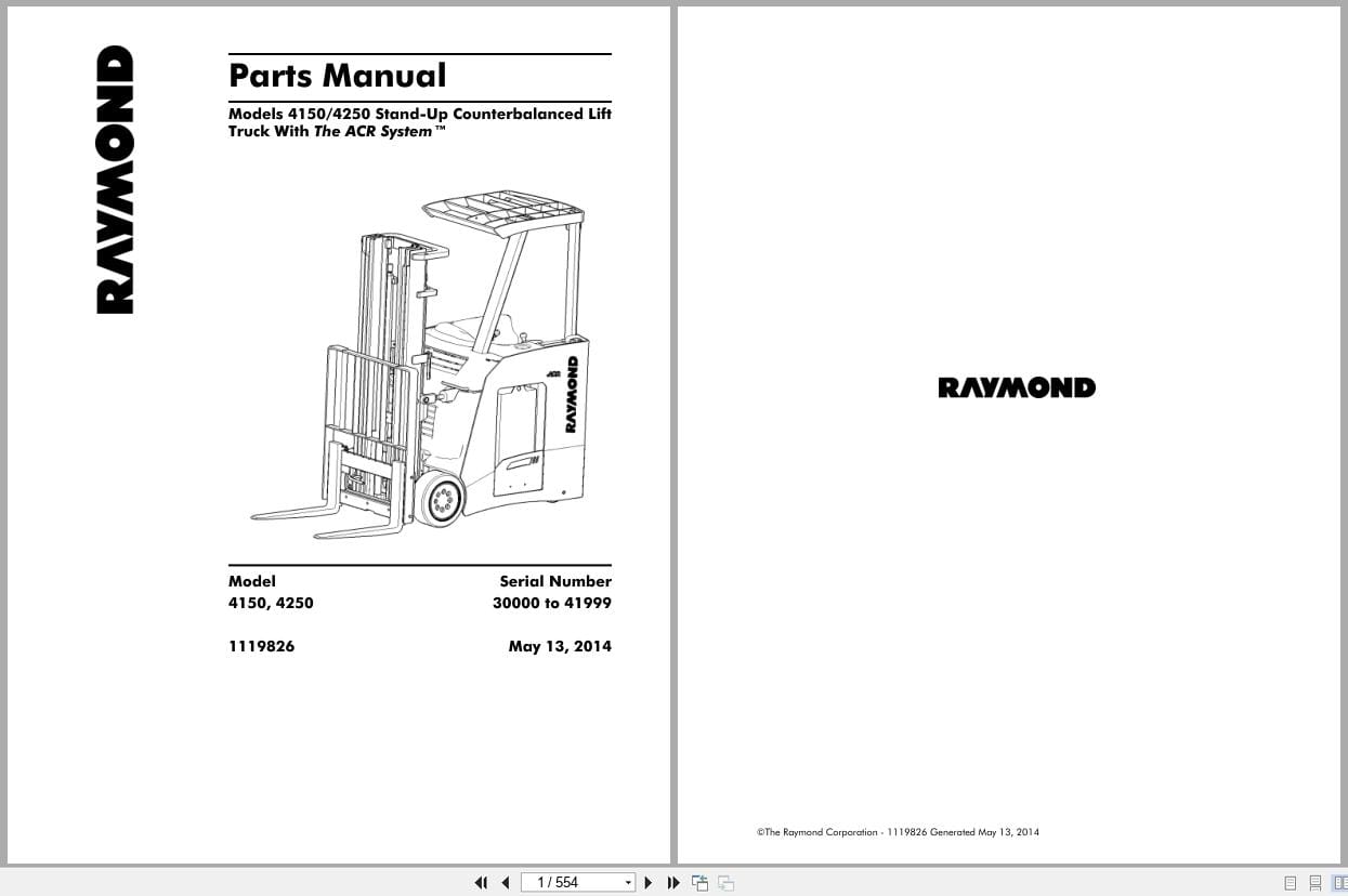 Raymond Stand Up Counterbalanced 4150 4250 Parts Manual 1119826 2014 (1)