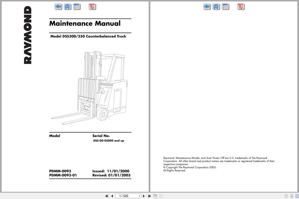 Raymond Stand Up Counterbalanced DSS300 DSS350 Maintenance Manual PDMM 0093 2000 (1)