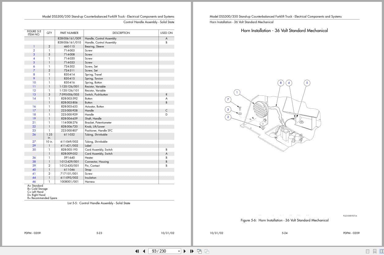 Raymond Stand Up Counterbalanced DSS300 DSS350 Parts Manual PDPM 0209 2002 (2)