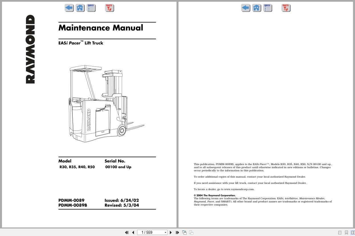 Raymond Stand Up Counterbalanced EASi Pacer Maintenance Manual PDMM 0089 2002 (1)