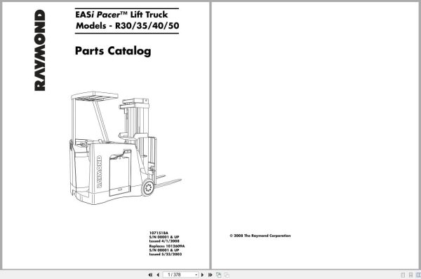 Raymond Stand Up Counterbalanced EASi Pacer Parts Manual 1071518A 2008 (1) Raymond Stand Up Counterbalanced Easi Pacer Parts Manual 1071518A 2008 (1)