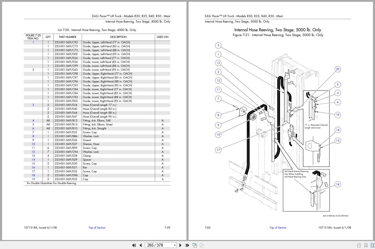Raymond Stand Up Counterbalanced EASi Pacer Parts Manual 1071518A 2008 (3)