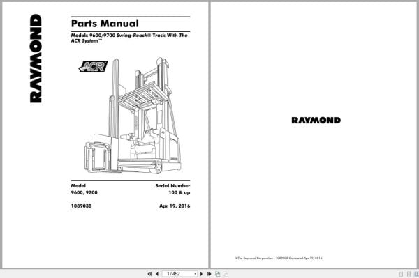 Raymond Swing Reach 9600 9700 Parts Manual 1089038 2016 (1)