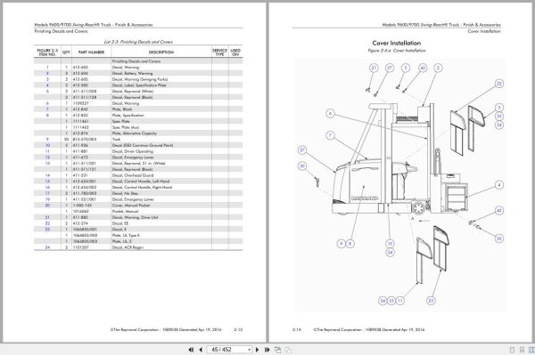 Raymond Swing Reach 9600 9700 Parts Manual 1089038 2016 (2)