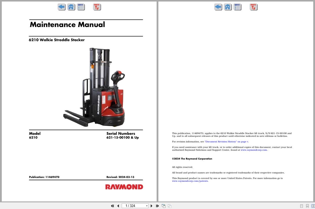 Raymond Walkie Stacker 6210 Maintenance Manual 1146947D 2024 (1)
