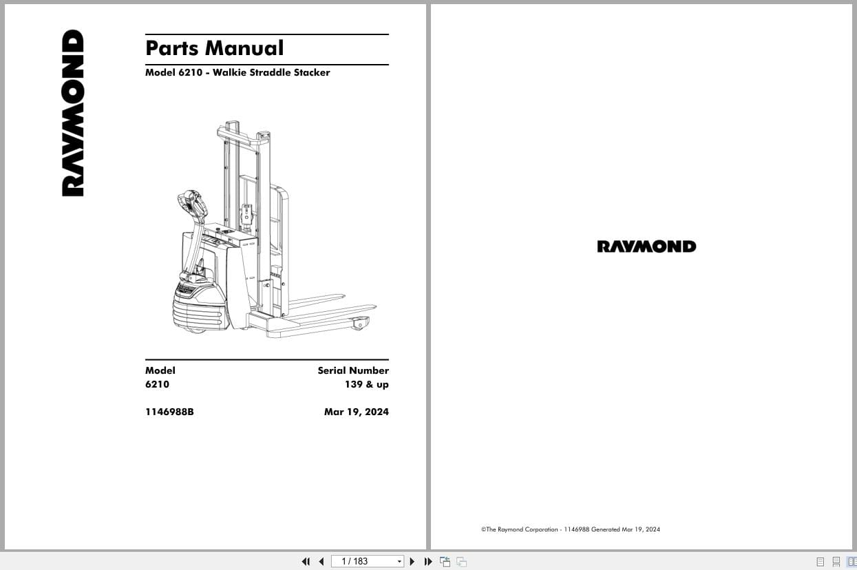 Raymond Walkie Stacker 6210 Parts Manual 1146988B 2024 (1)