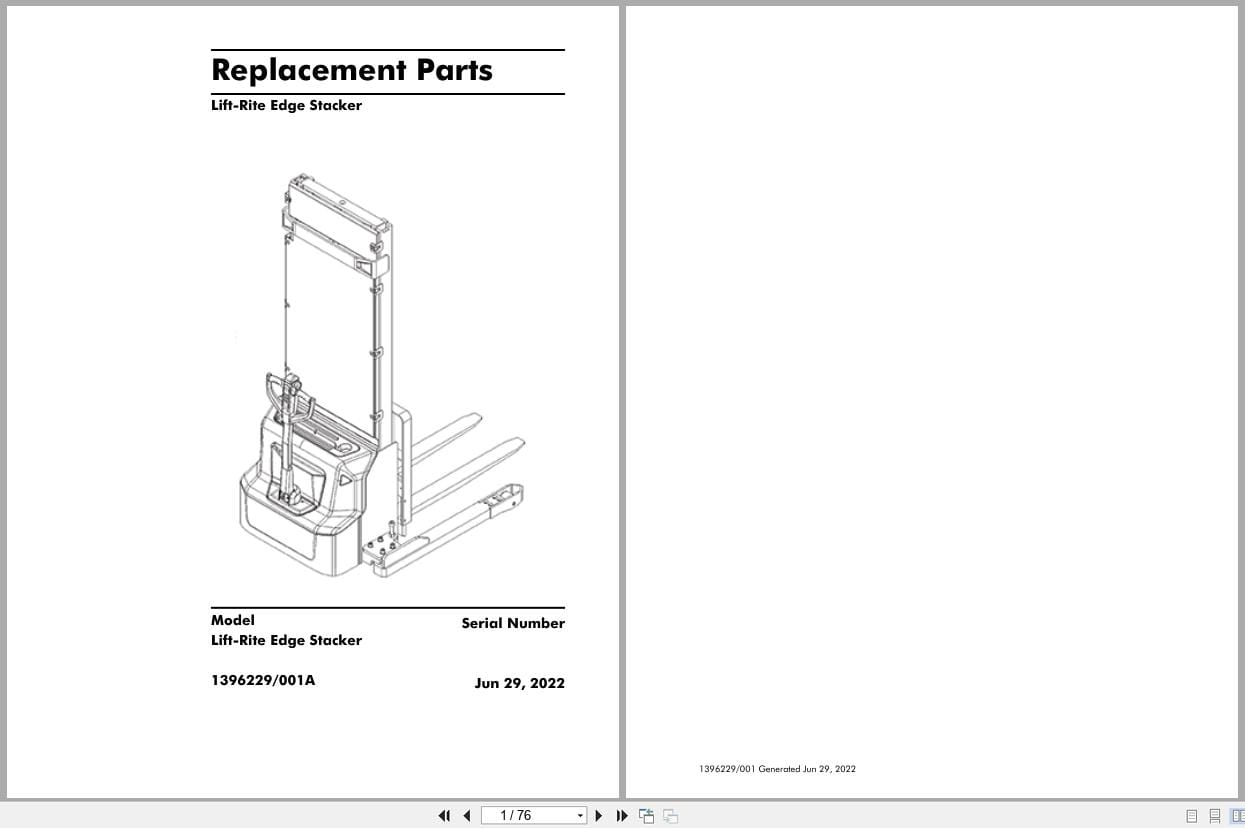 Raymond Walkie Stacker Lift Rite Edge Stacker Parts Manual 1396229001A 2022 (1)