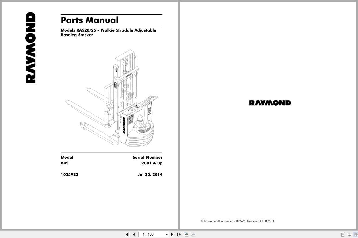 Raymond Walkie Stacker RAS20 RAS25 Parts Manual 1055923 2014 (1)