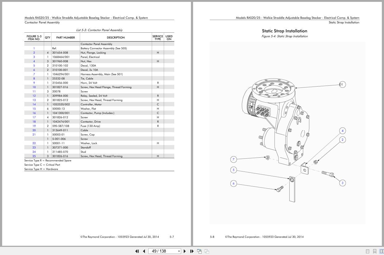 Raymond Walkie Stacker RAS20 RAS25 Parts Manual 1055923 2014 (2)
